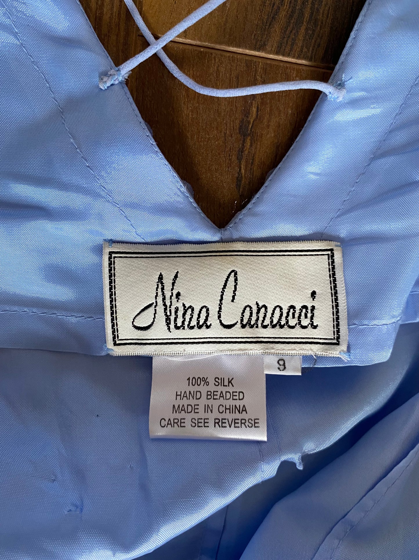 100% silk blue floral beaded evening gown & shawl UK 10