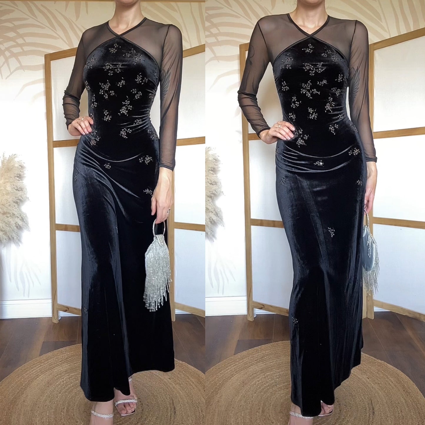 Gina Bacconi black velvet long sleeve evening dress uk 14