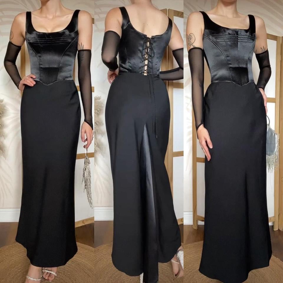 Dawn Stretton black corset evening dress uk 10