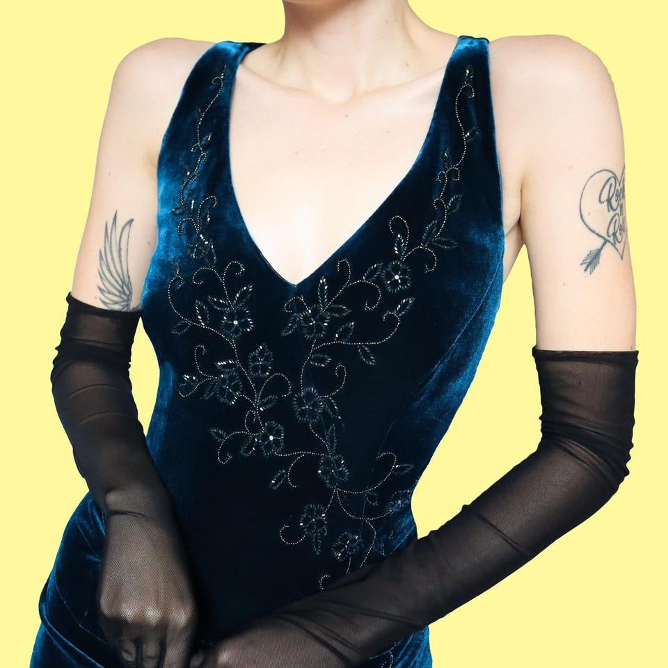 Teal John Charles velvet evening dress UK 12