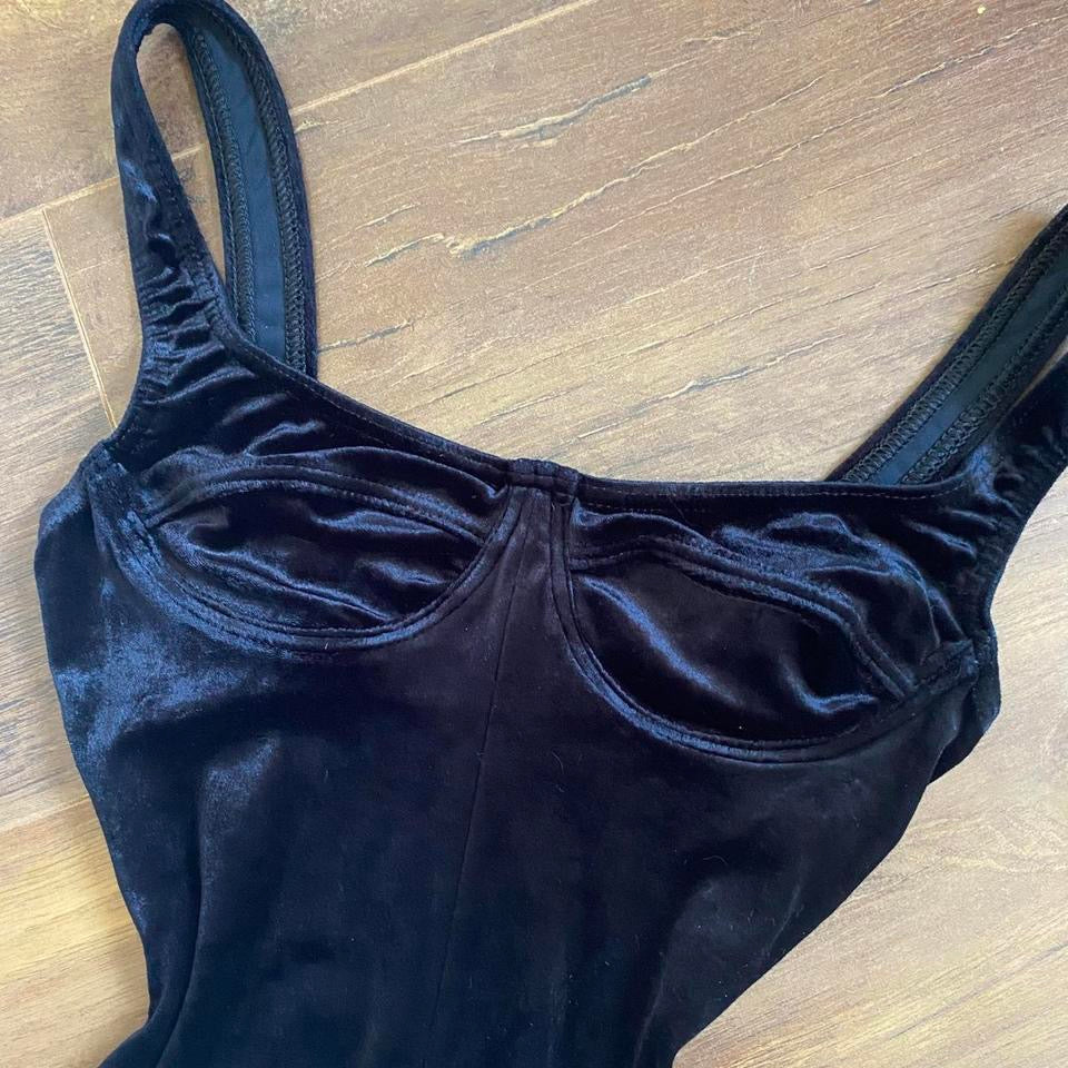 Black velvet stretch bodycon jumpsuit uk 6/8