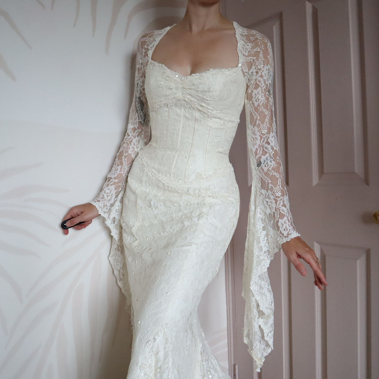 Ian Stuart ivory lace long sleeve wedding dress UK 10
