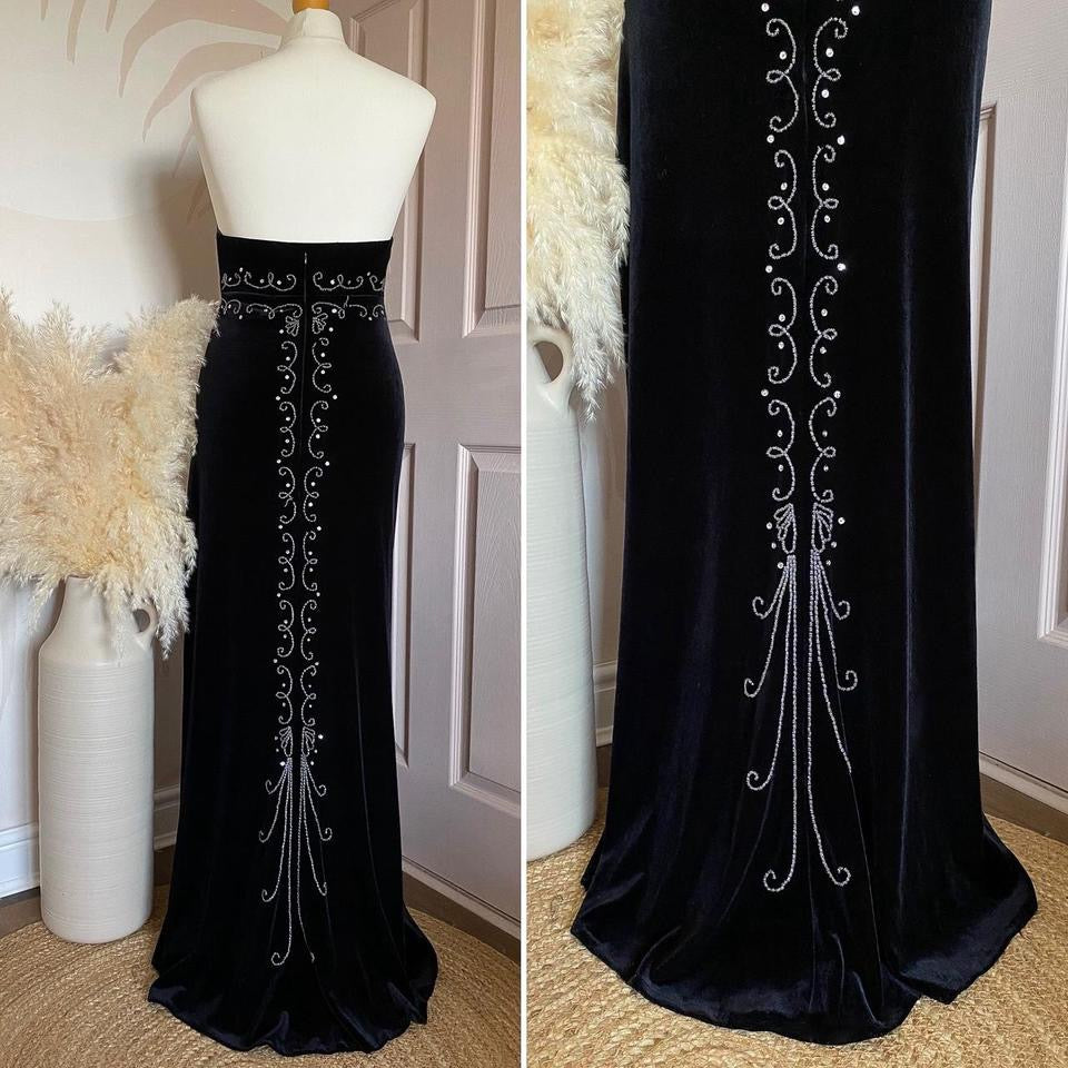 Dave & Johnny black velvet beaded halter-neck dress uk 12