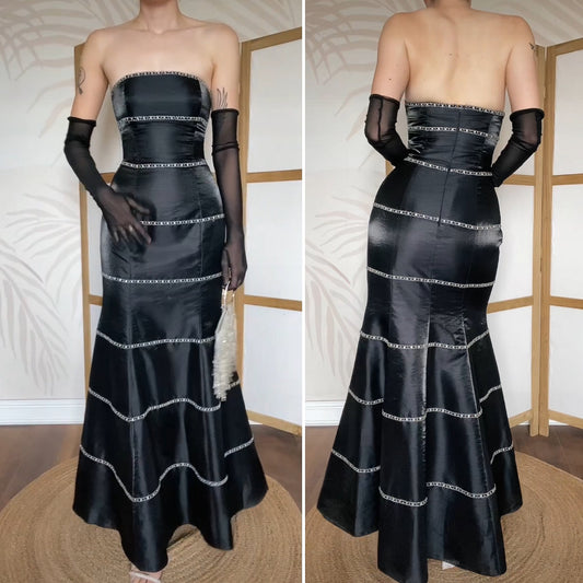 Yve London black strapless fishtail gown UK 10