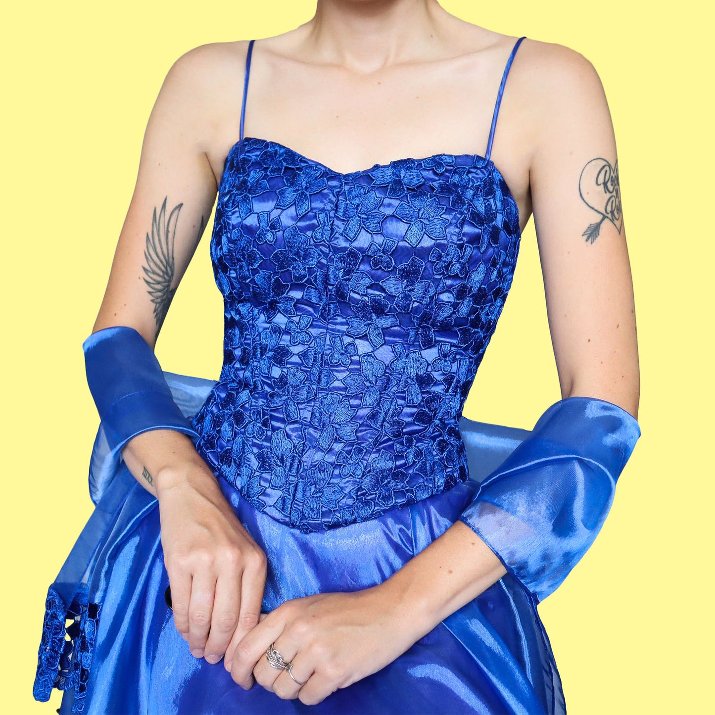 YVE London blue a-line prom dress & shawl UK 12-14