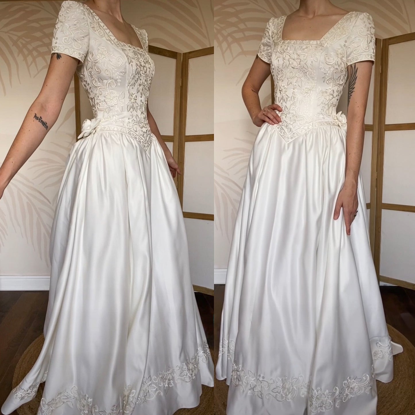 Vintage ivory wedding dress with detachable train uk 8-10