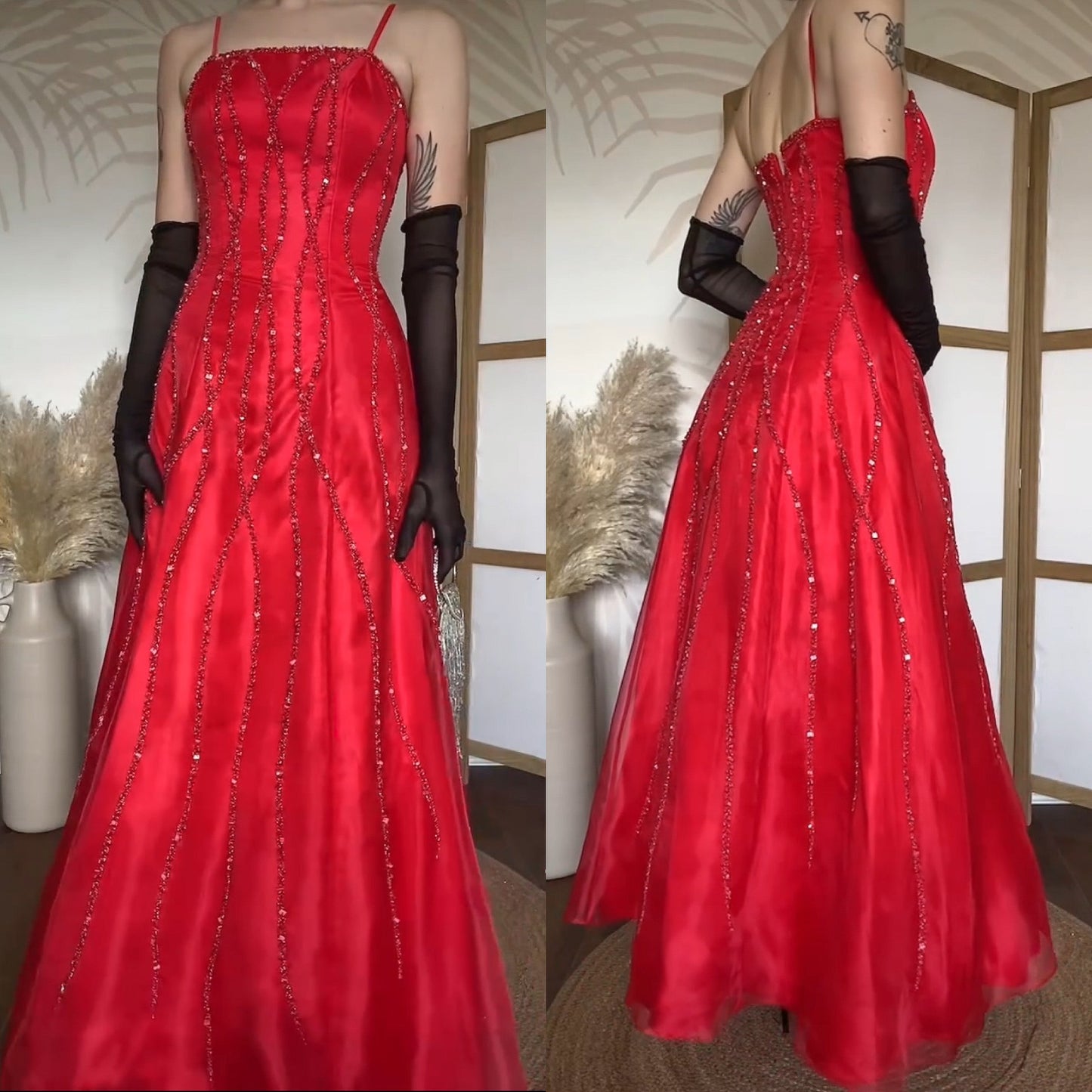Red Dynasty beaded a-line prom dress & shawl uk 6
