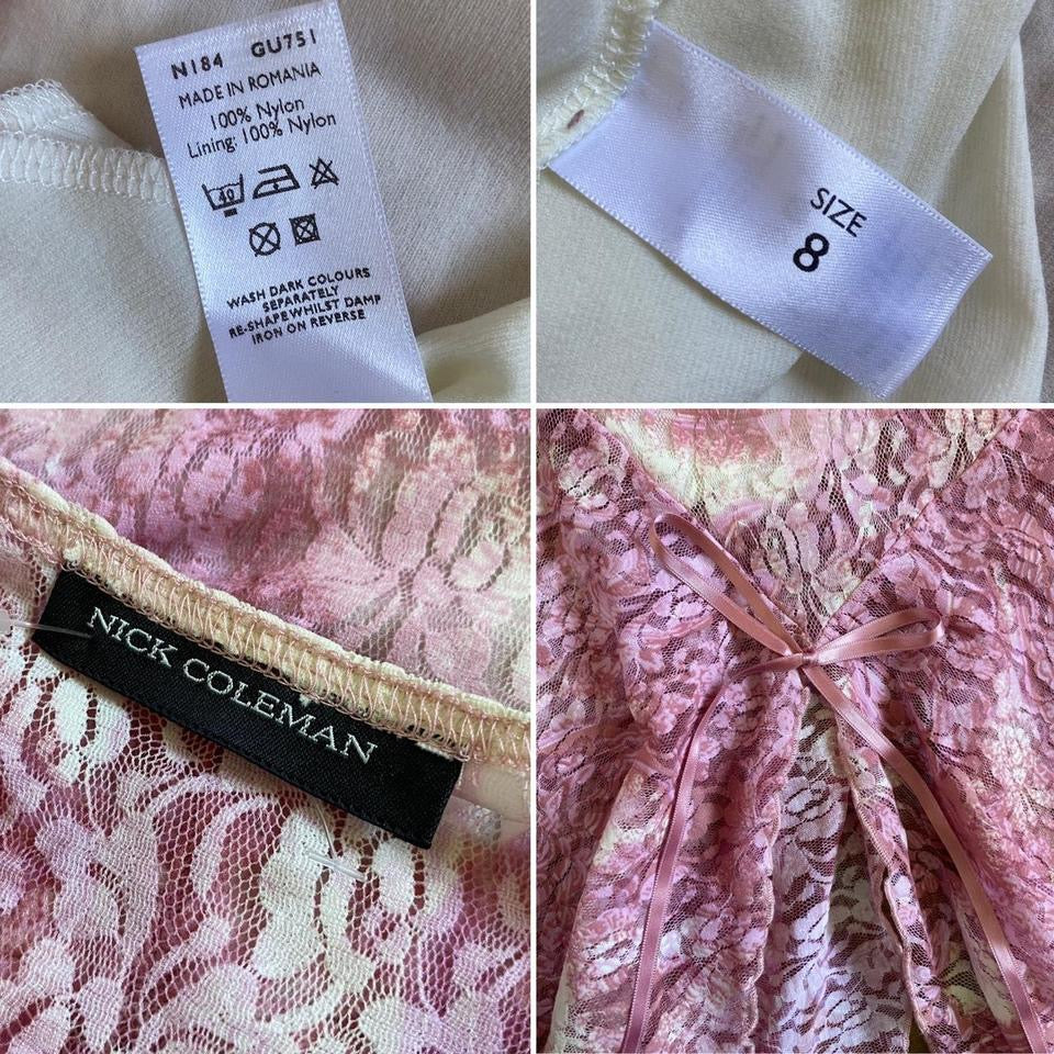Pink Nick Coleman lace evening dress uk 8