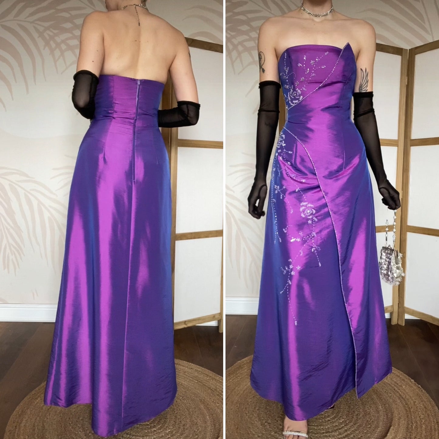 Bright purple a-line beaded prom dress UK 10-12