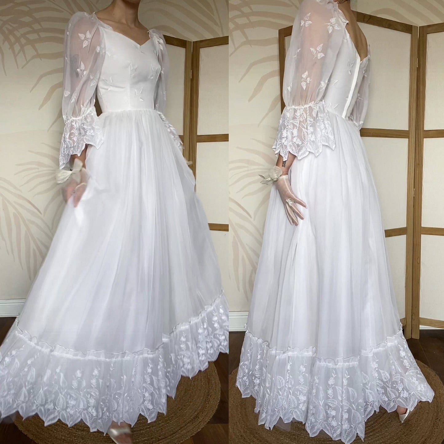 Vintage white embroidered wedding dress uk 6