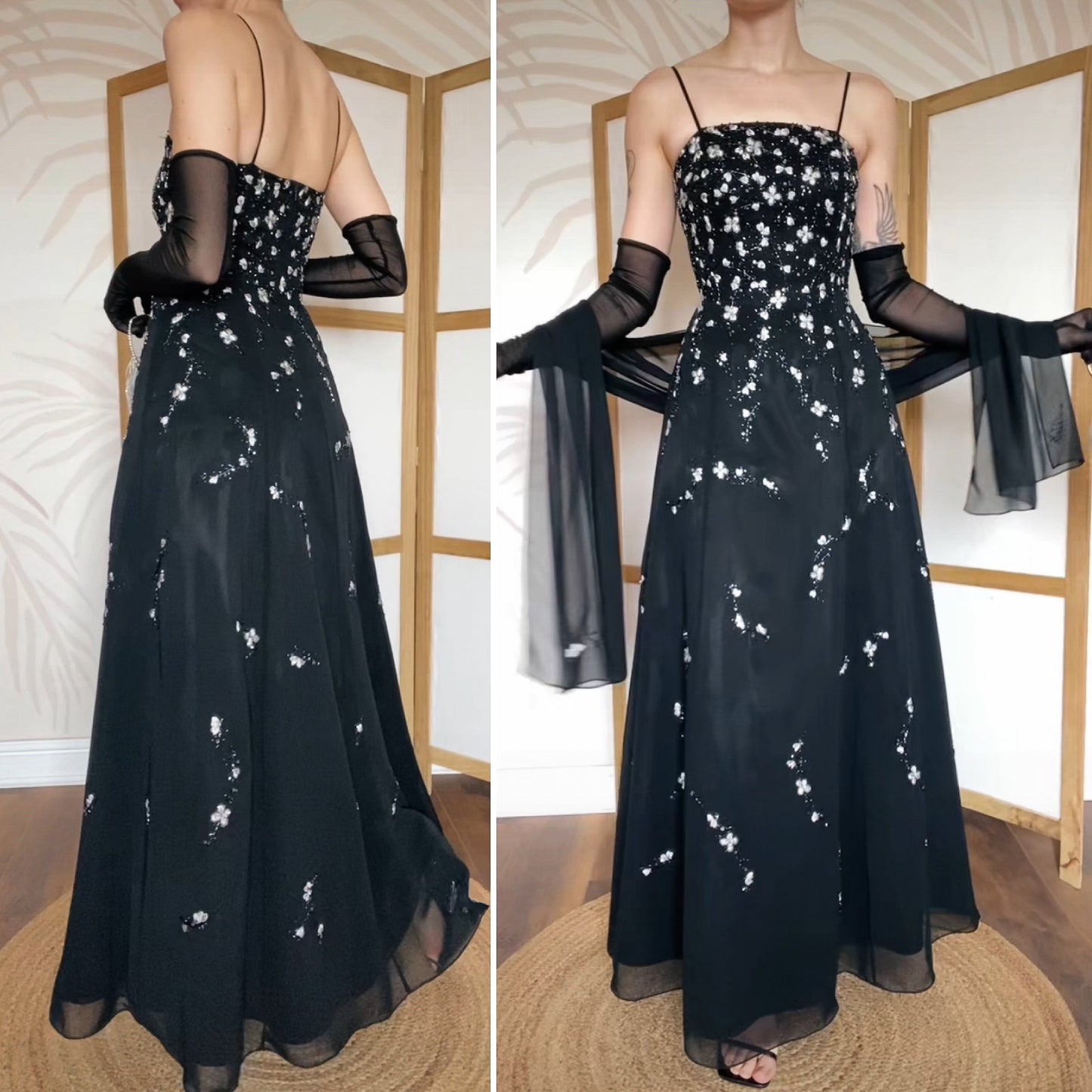 Black a-line beaded prom dress & shawl uk 10