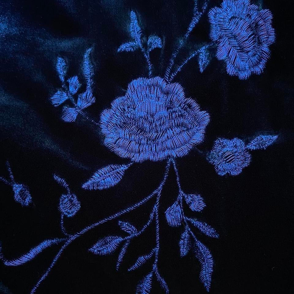 Blue velvet stretch evening dress UK 14