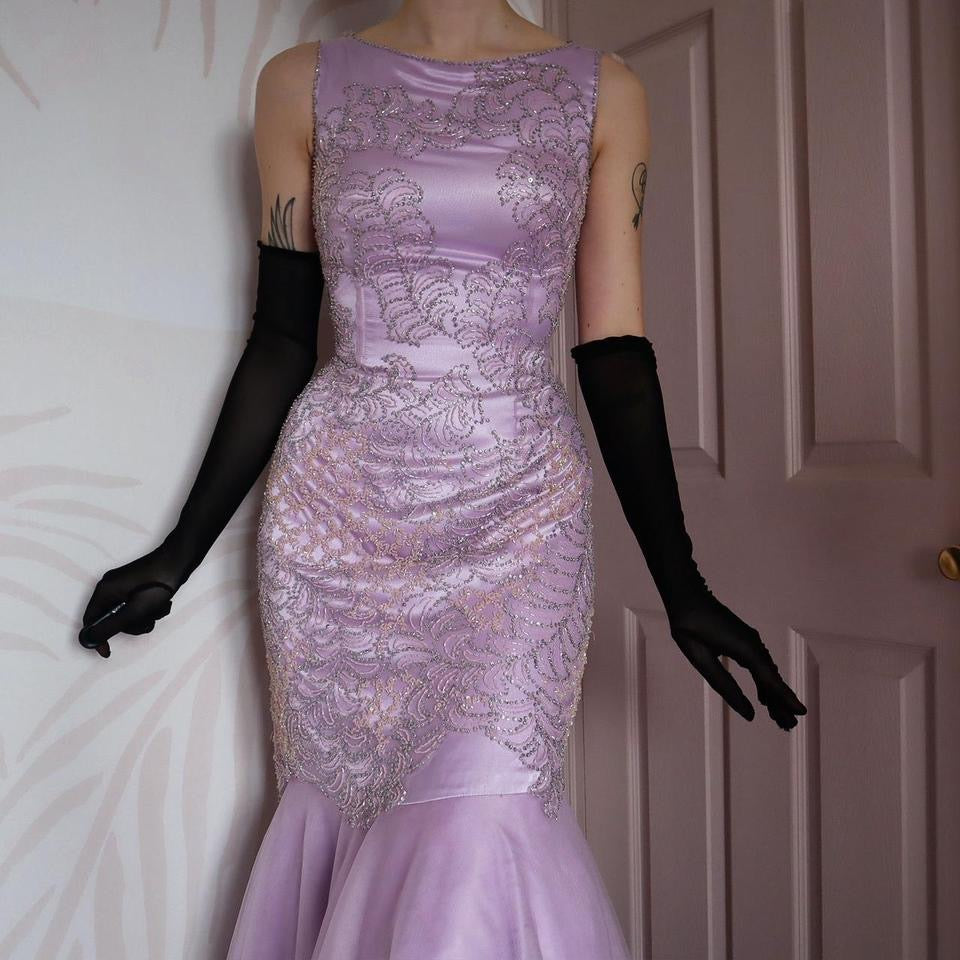 Lilac beaded Goya fishtail prom dress UK 10