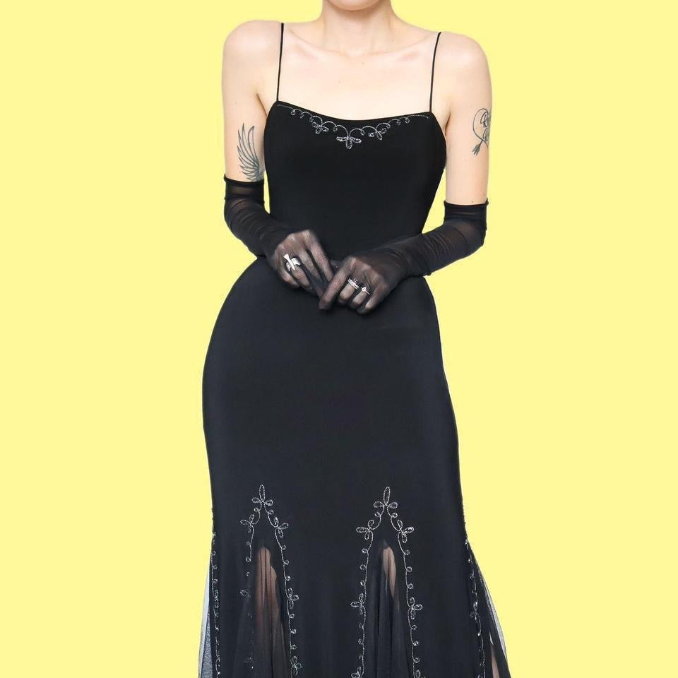 Vintage 90s black stretch evening dress UK 18-20