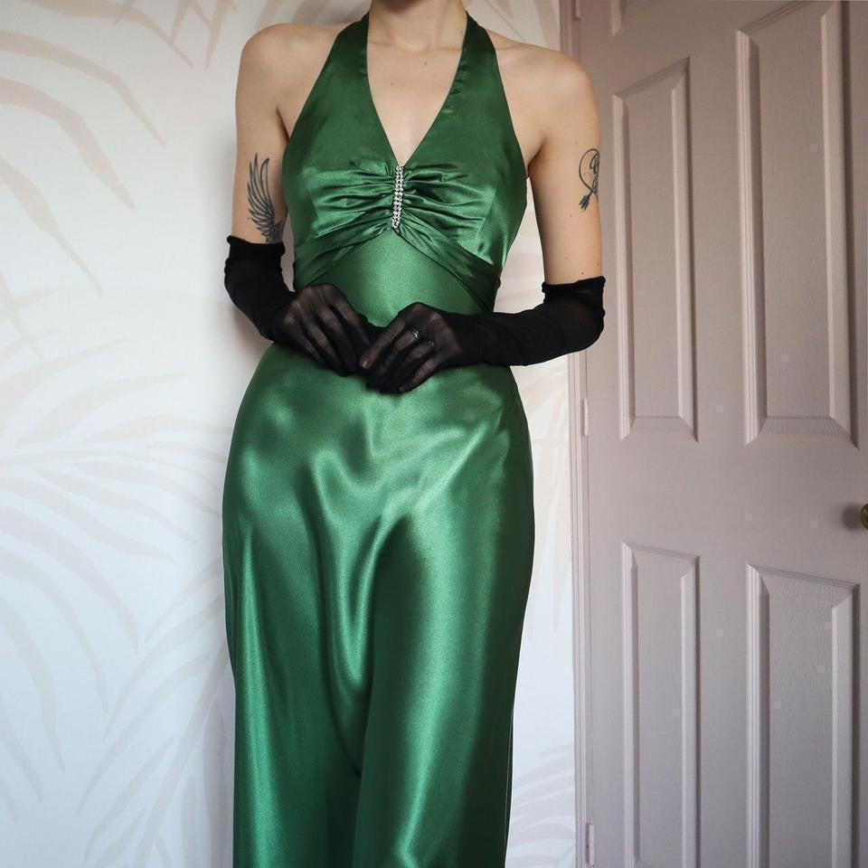 Zum Zum green satin evening dress UK 10