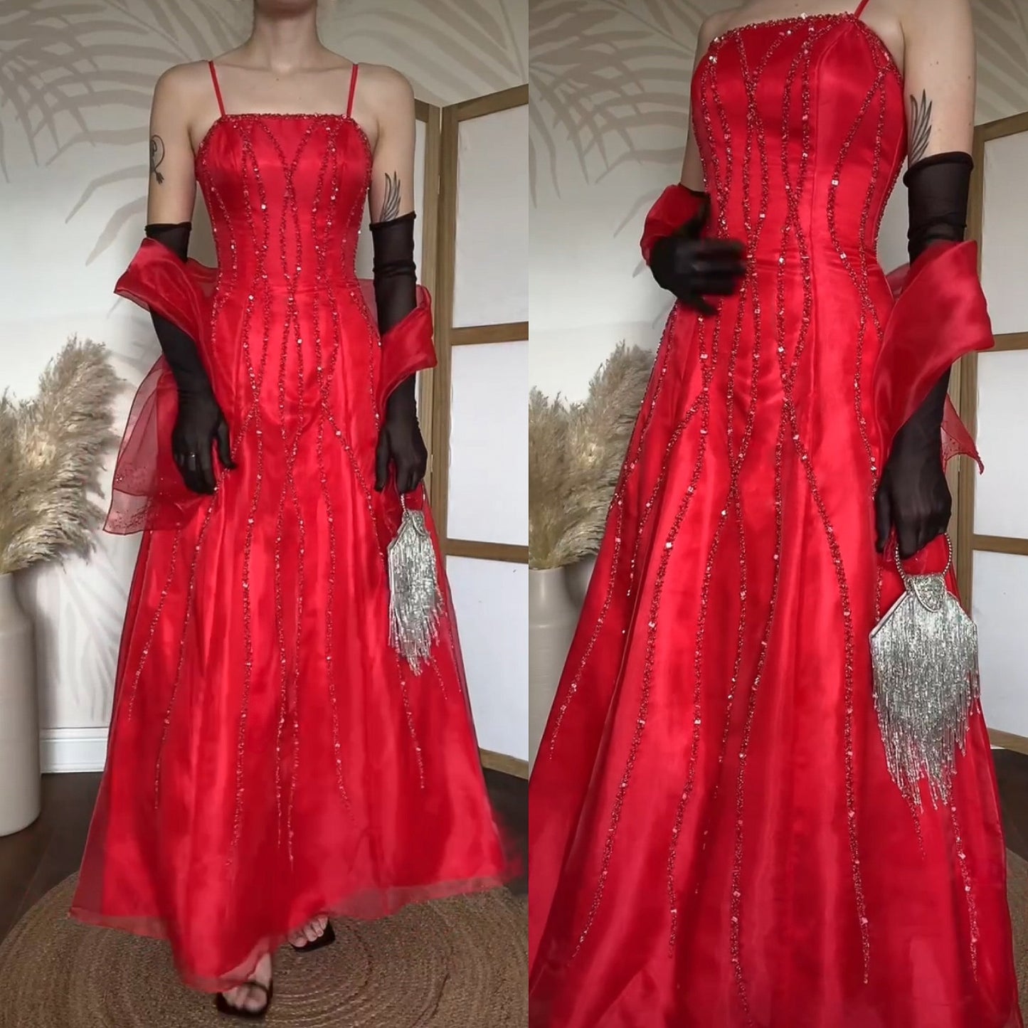 Red Dynasty beaded a-line prom dress & shawl uk 6