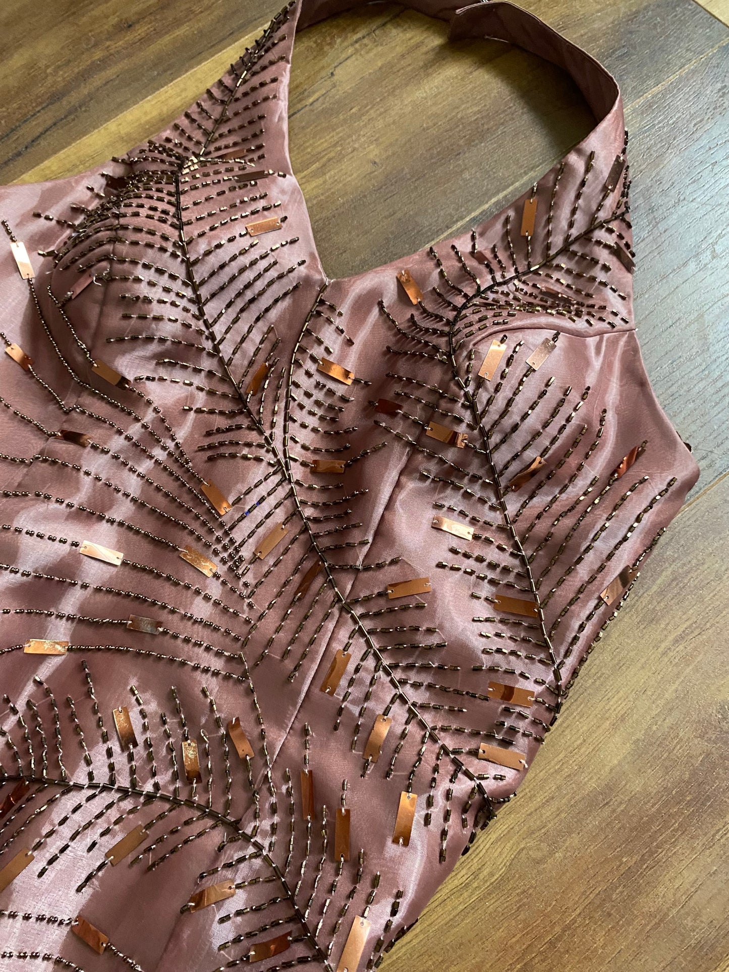 Yve London rose gold beaded halter evening dress UK 12