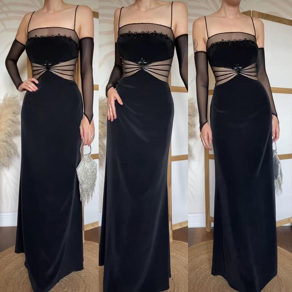 Black sheer beaded evening dress uk 10