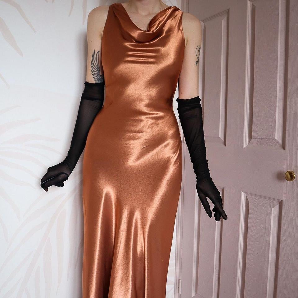 YVE London copper silky evening gown UK 8