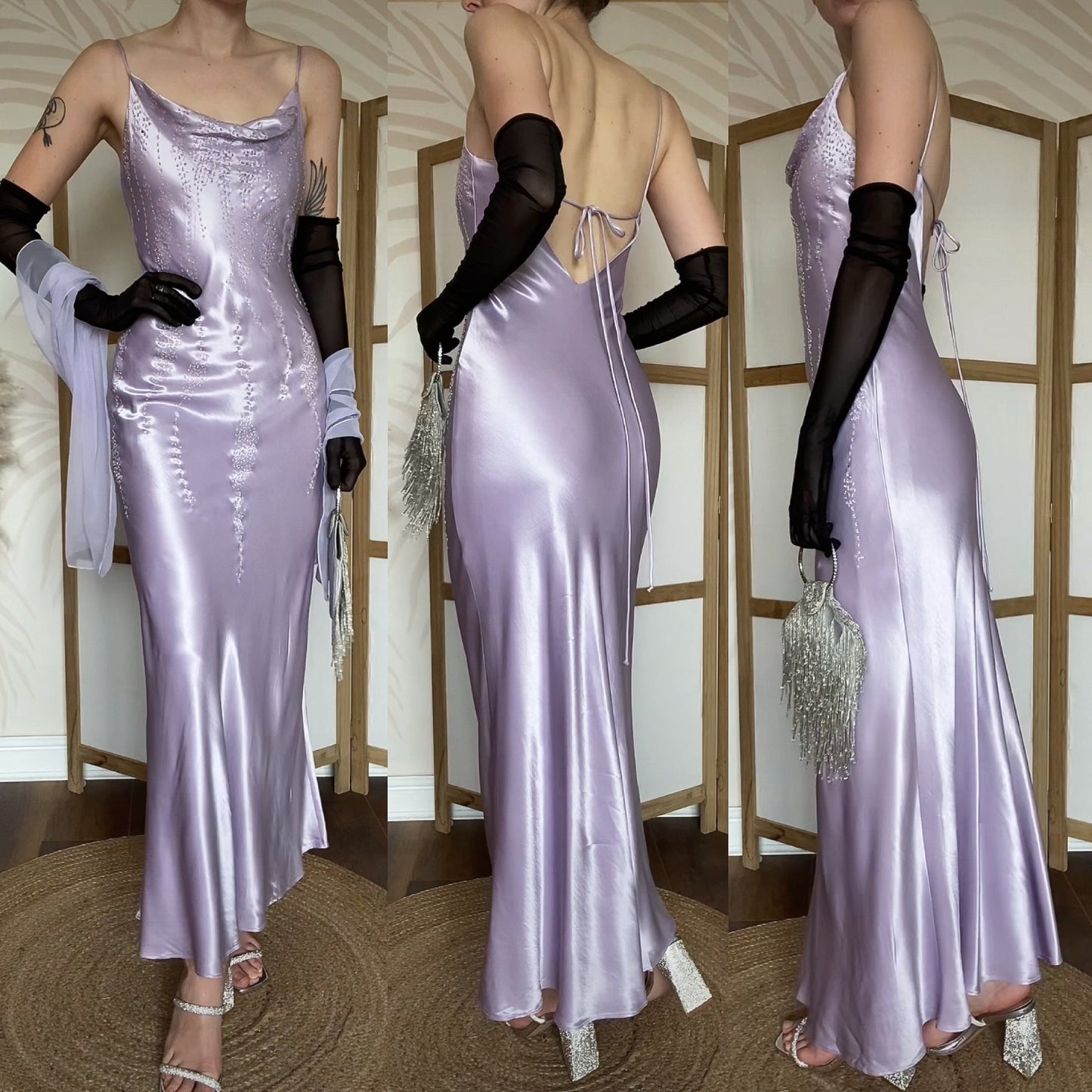 Yve London lilac glittery evening dress & shawl uk 8