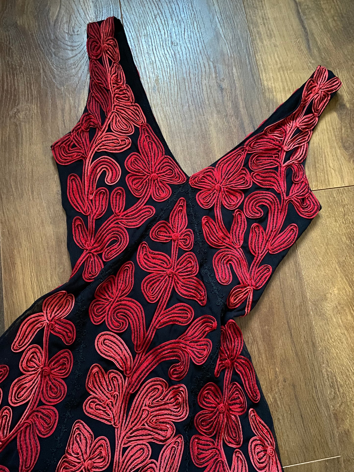 Beautiful red & black stretch a line midi dress UK 8 & UK 12 available