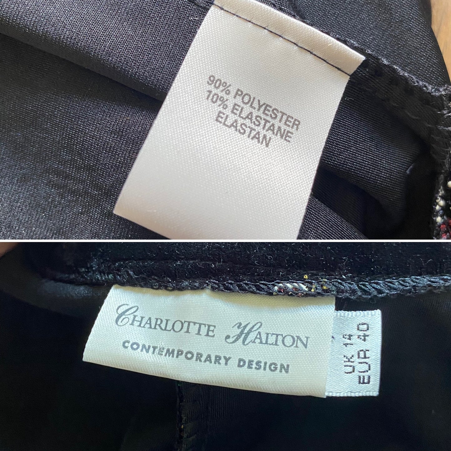 Charlotte Halton black velvet midi dress uk 14