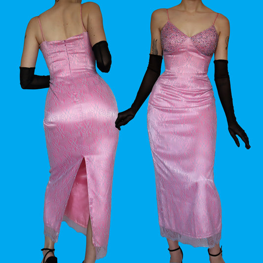 After Six pink lace fitted evening dress UK 12