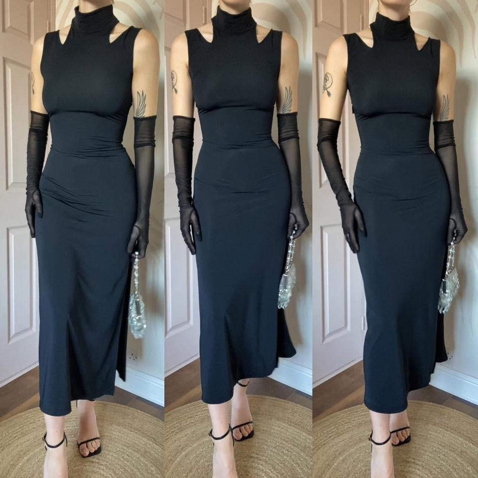 Nick Coleman black bodycon high neck dress UK 12