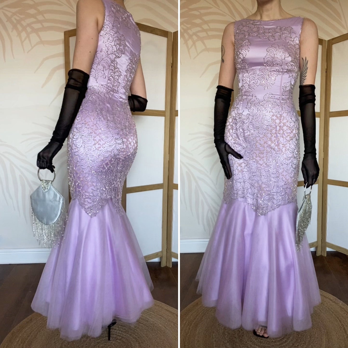 Lilac beaded Goya fishtail prom dress UK 10