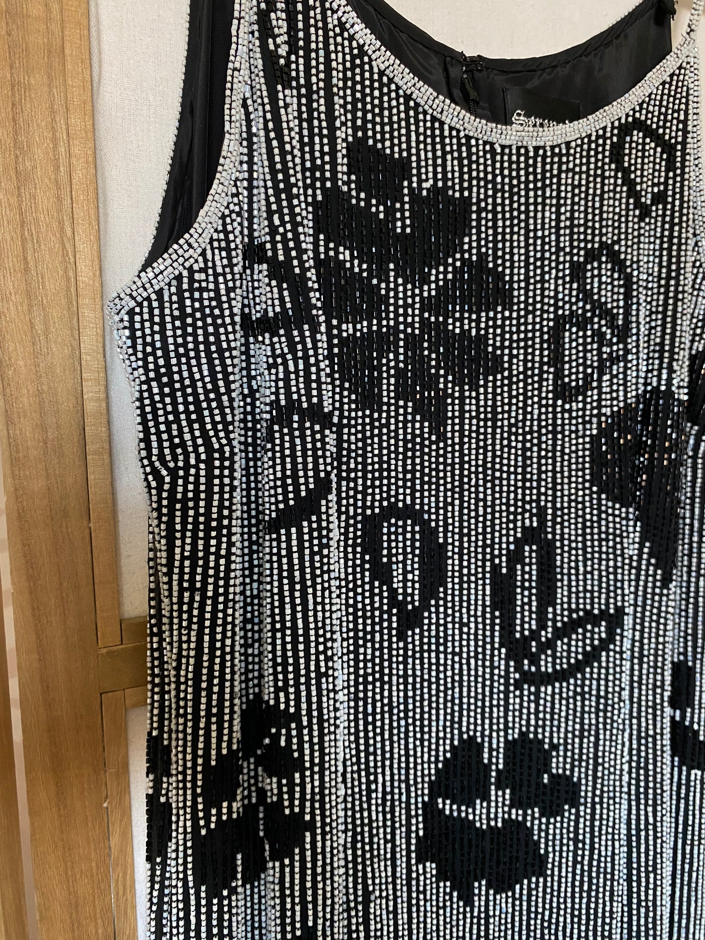 Black & white Serenade silk beaded gown uk 10-12