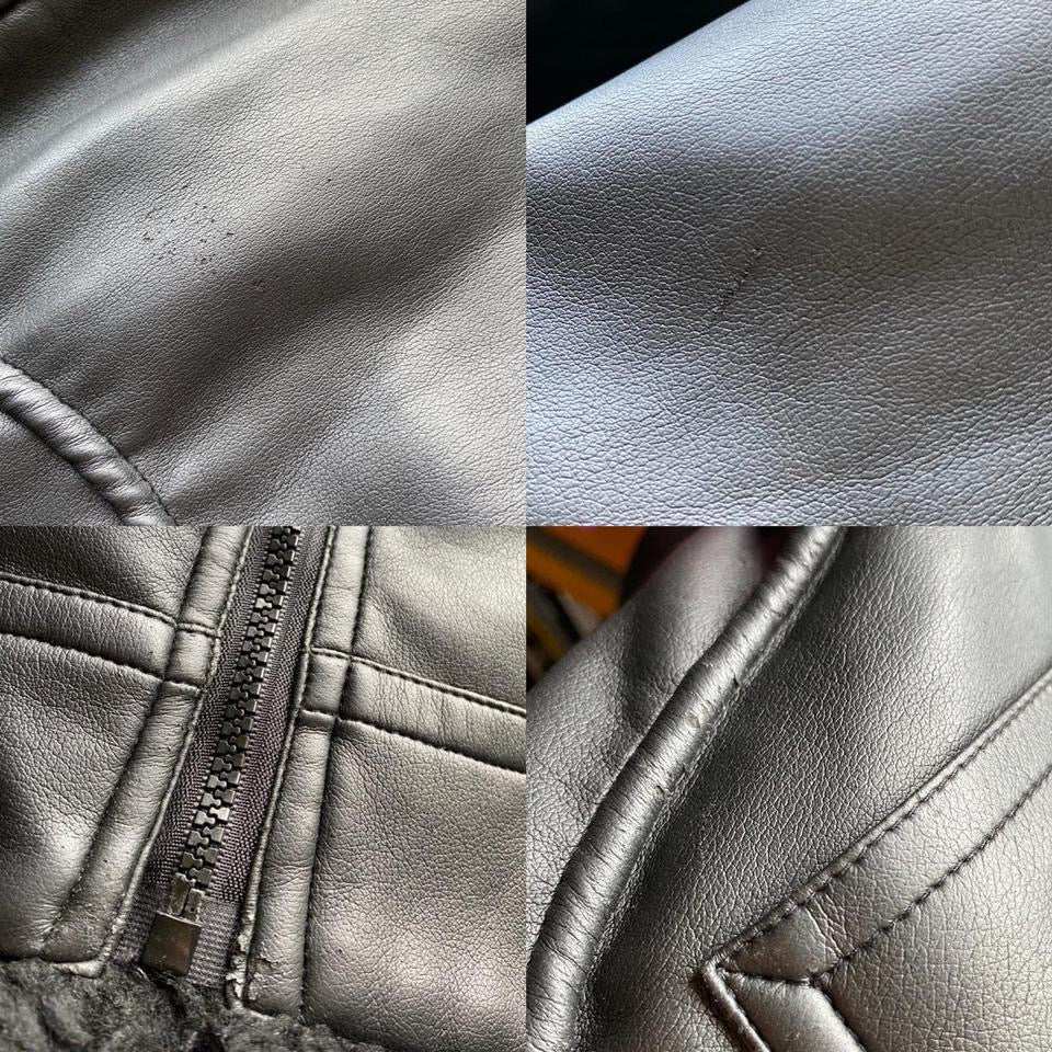 Black faux leather aviator coat UK M