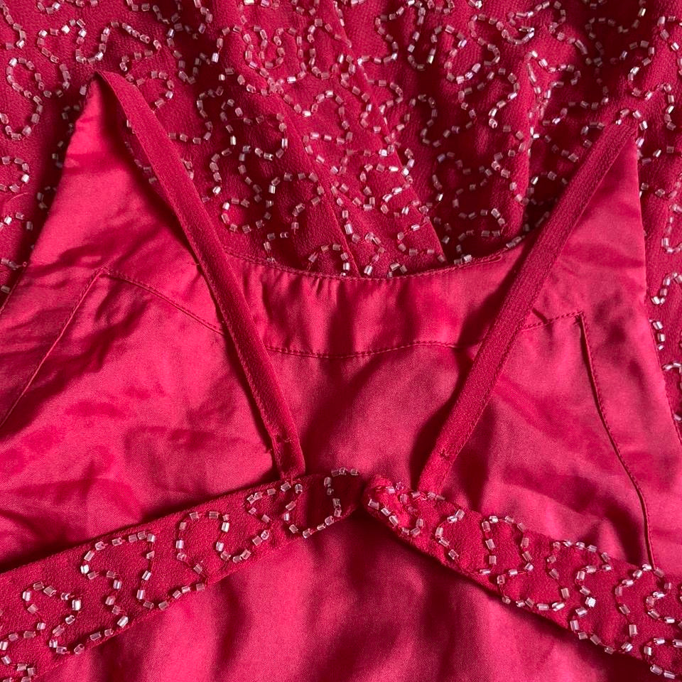 Fuchsia pink beaded open back evening dress UK 10