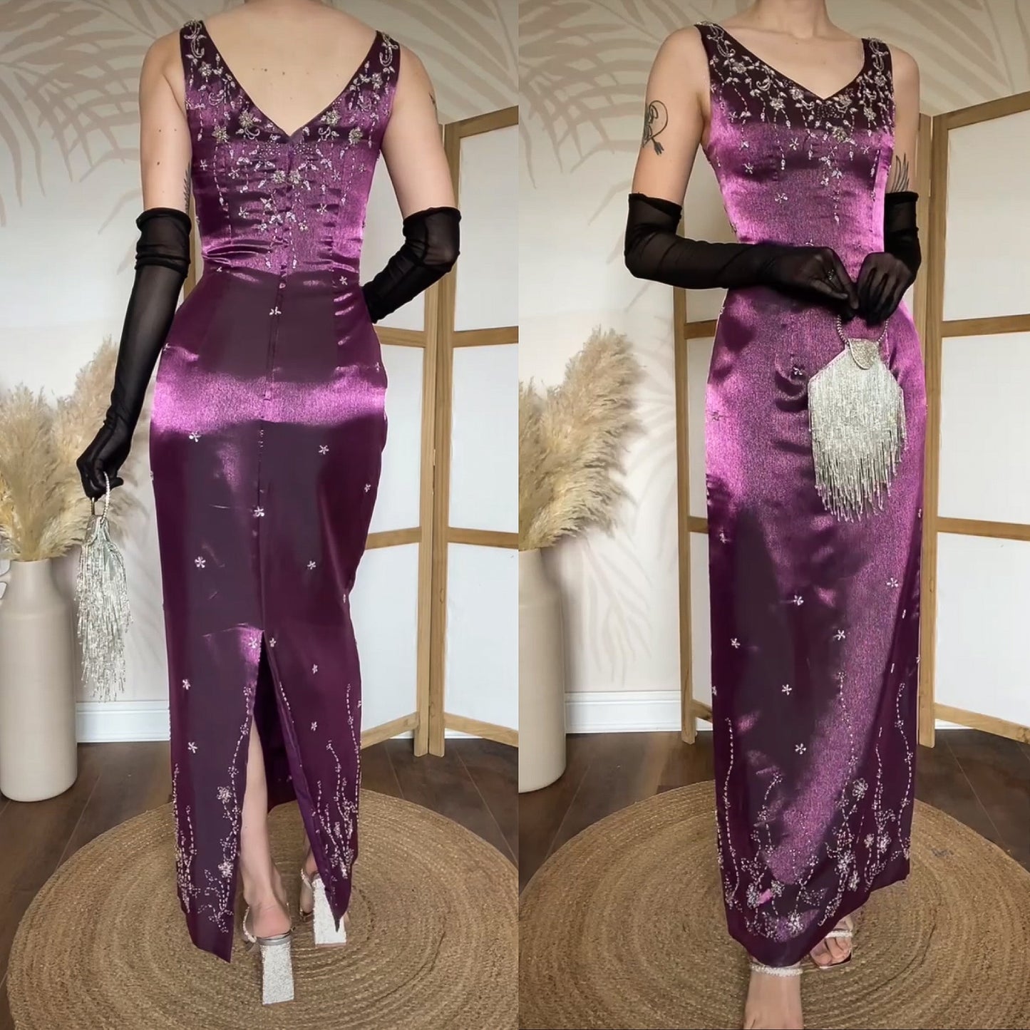 Blue Moon shimmery purple beaded dress uk 10