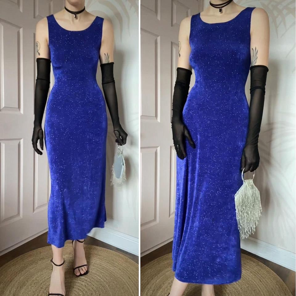 Bay Trading blue glittery stretch evening dress UK 10
