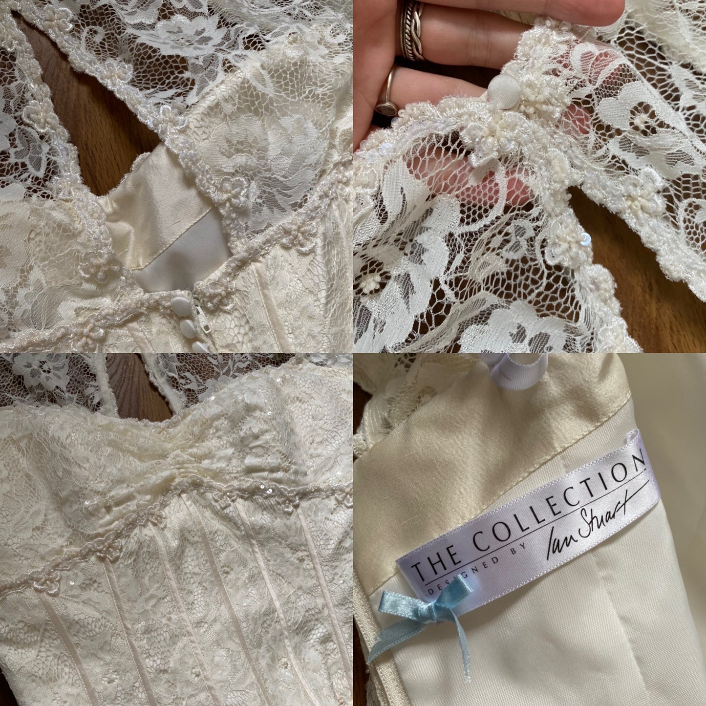 Ian Stuart ivory lace long sleeve wedding dress UK 10
