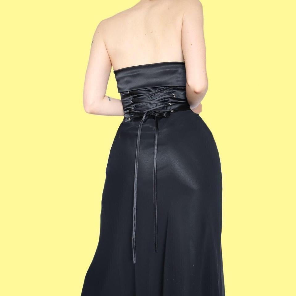 Wallis black strapless lace up evening dress UK 12