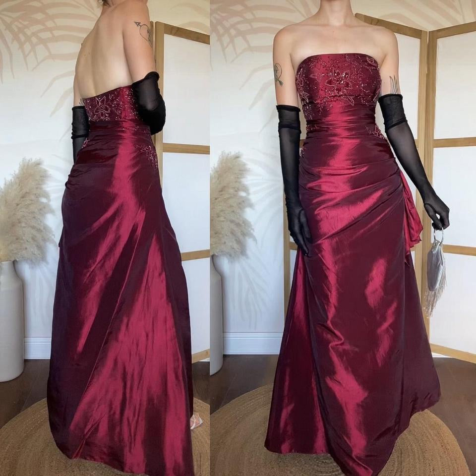 Red strapless beaded prom dress uk 14