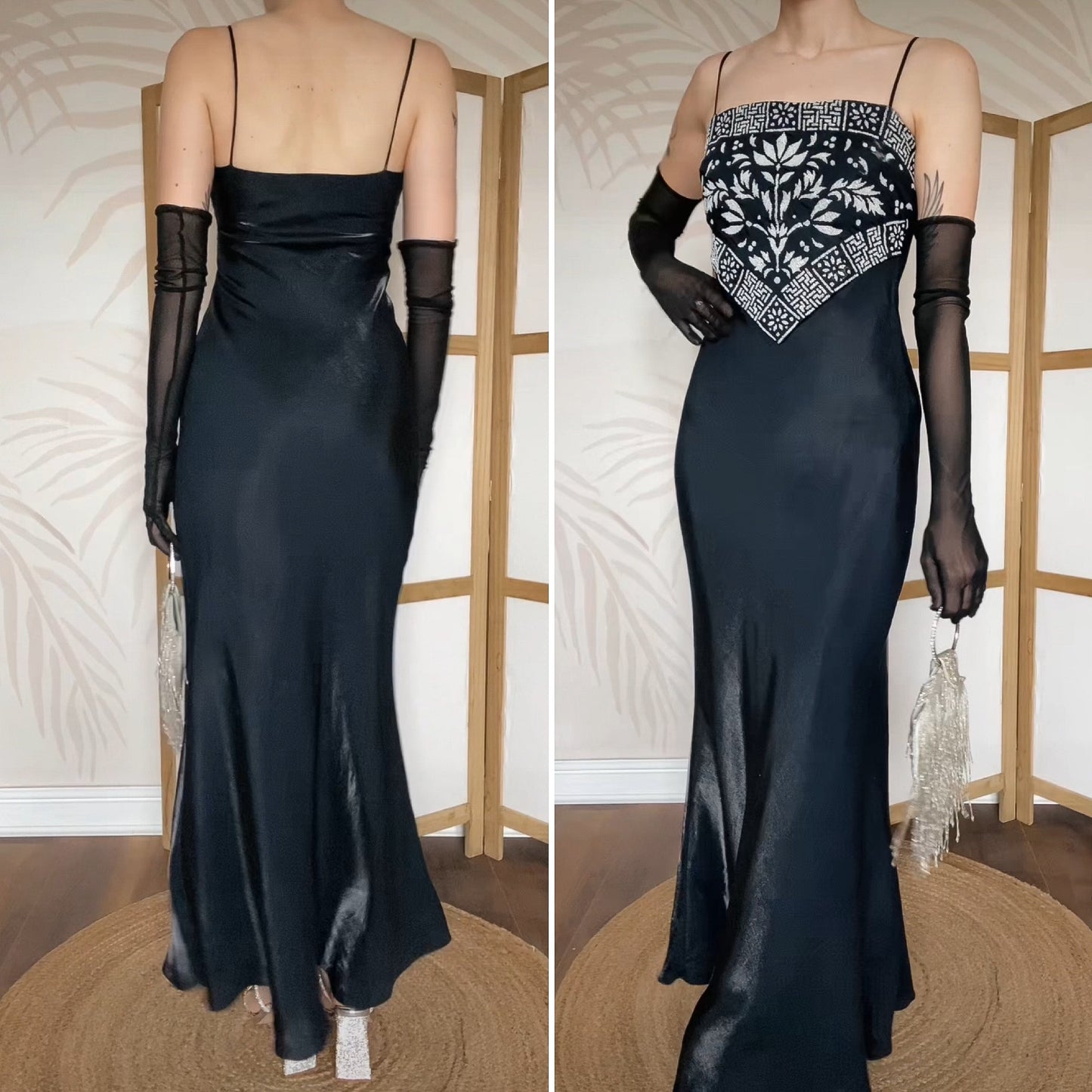 YVE London black silky slip dress UK 8-10