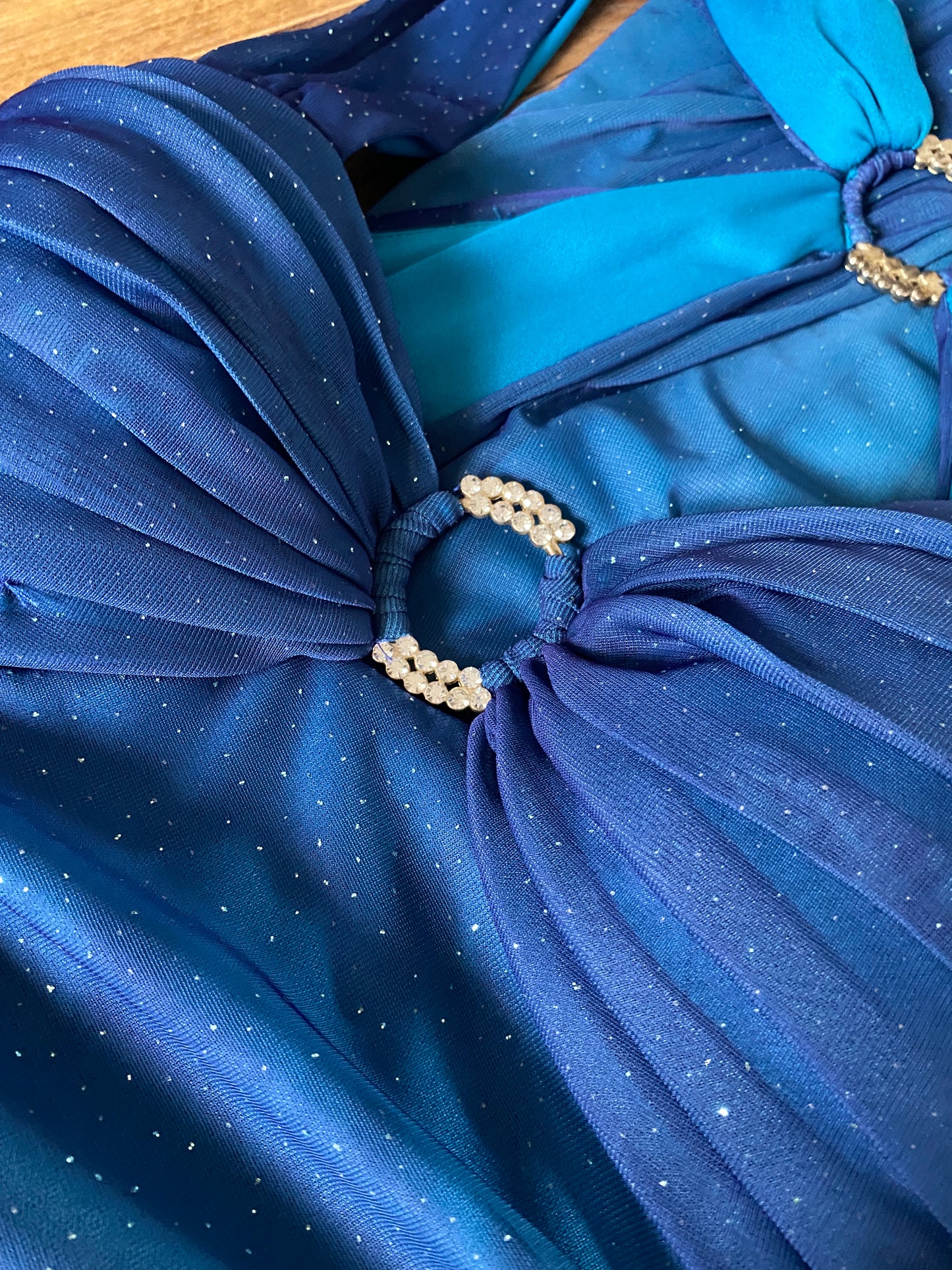 Blue glittery stretch evening dress UK 10-12