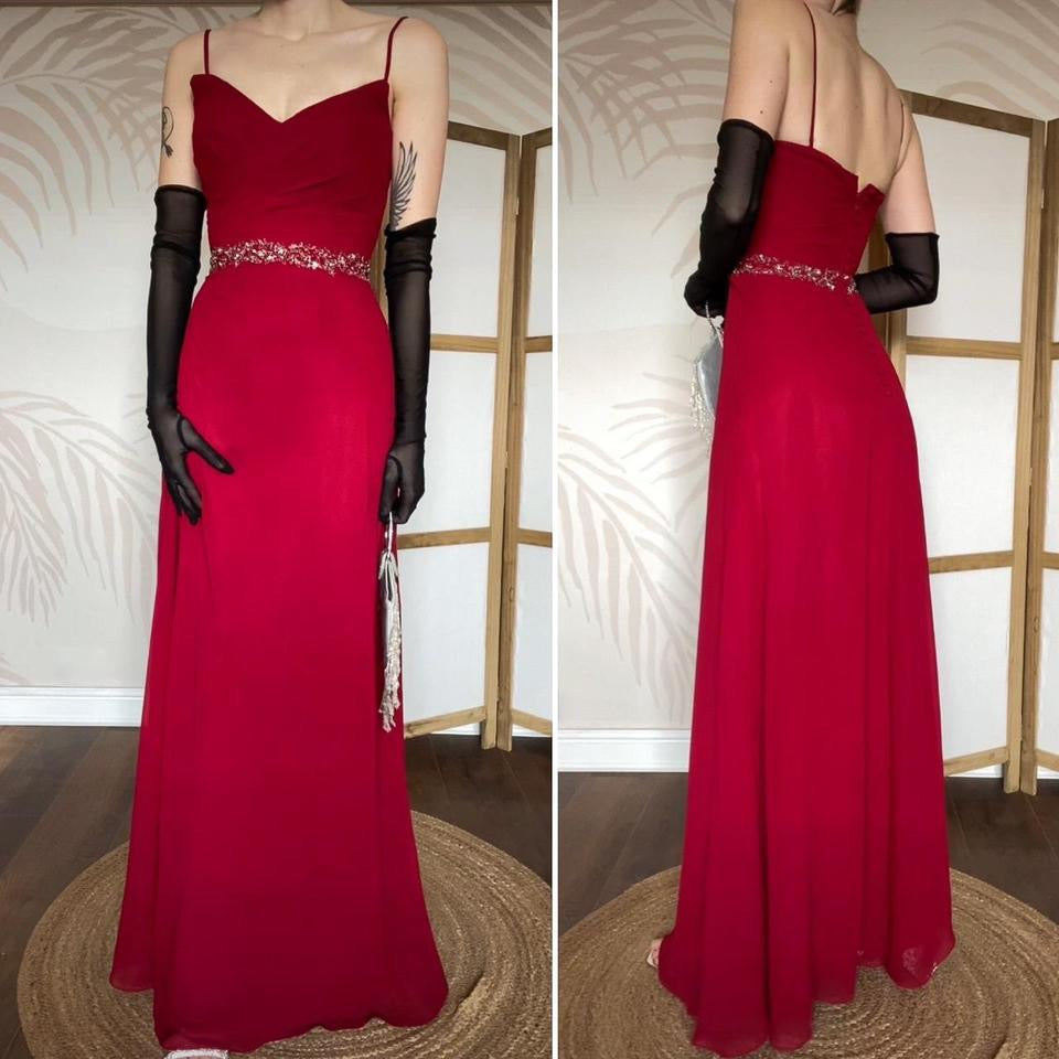Red Veromia chiffon evening dress UK 8