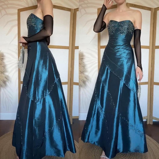 Teal beaded strapless prom dress uk 8