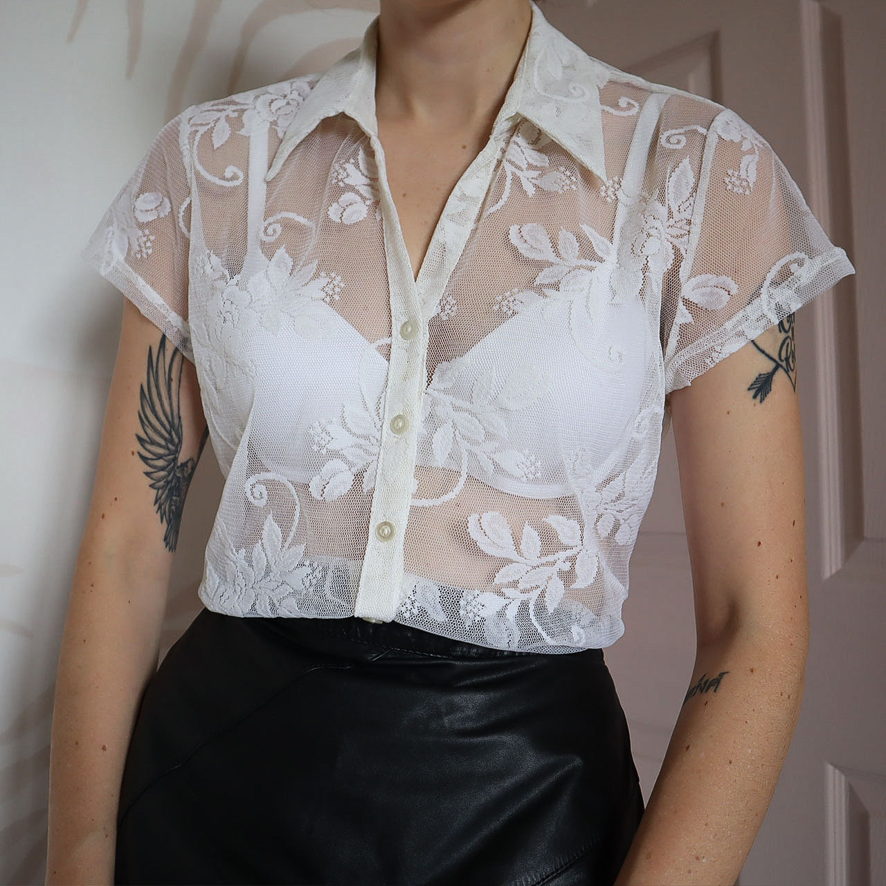 Berkertex off white sheer blouse UK S-M