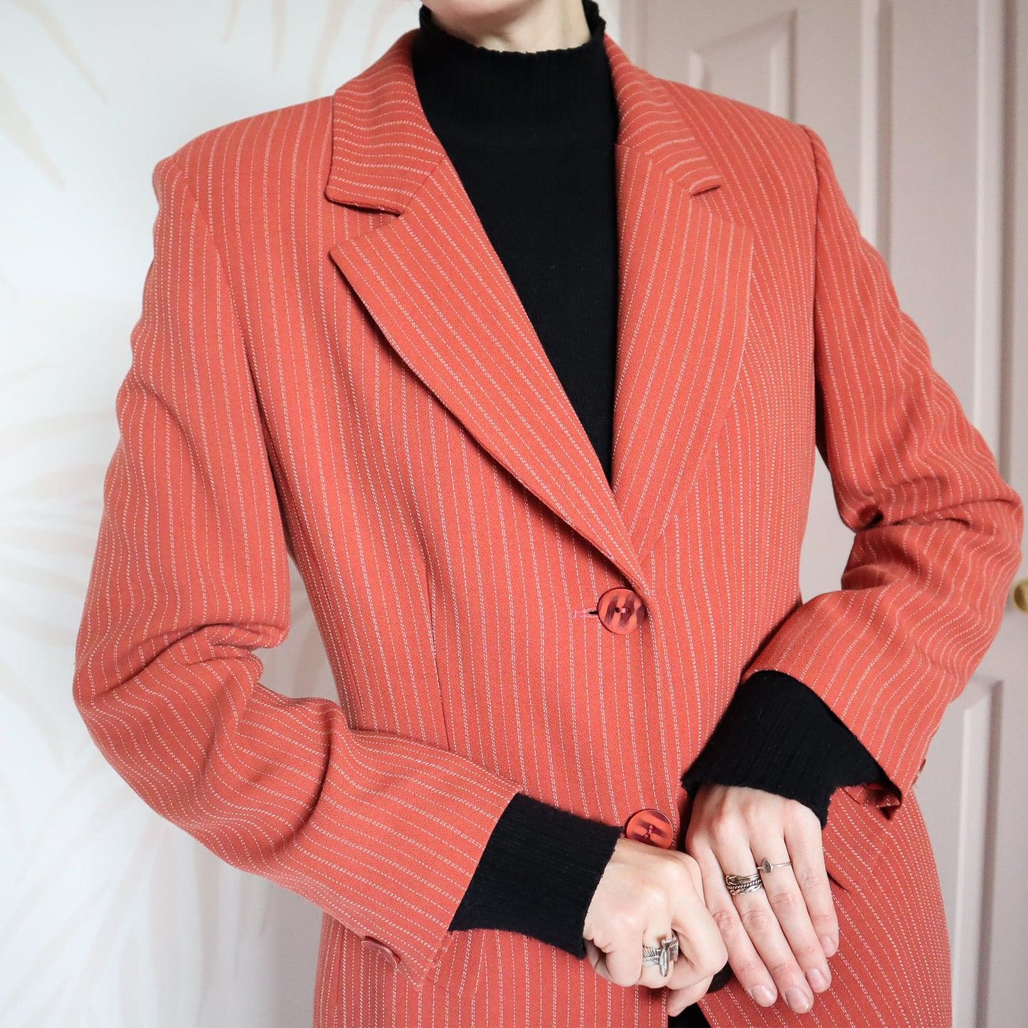 Vintage dusky orange pinstripe long blazer UK 12