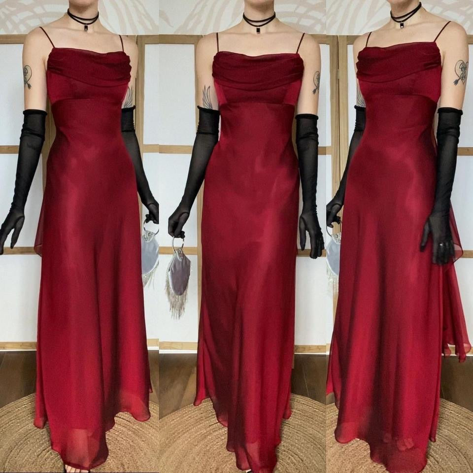 Tiffanys red chiffon evening prom dress UK 12