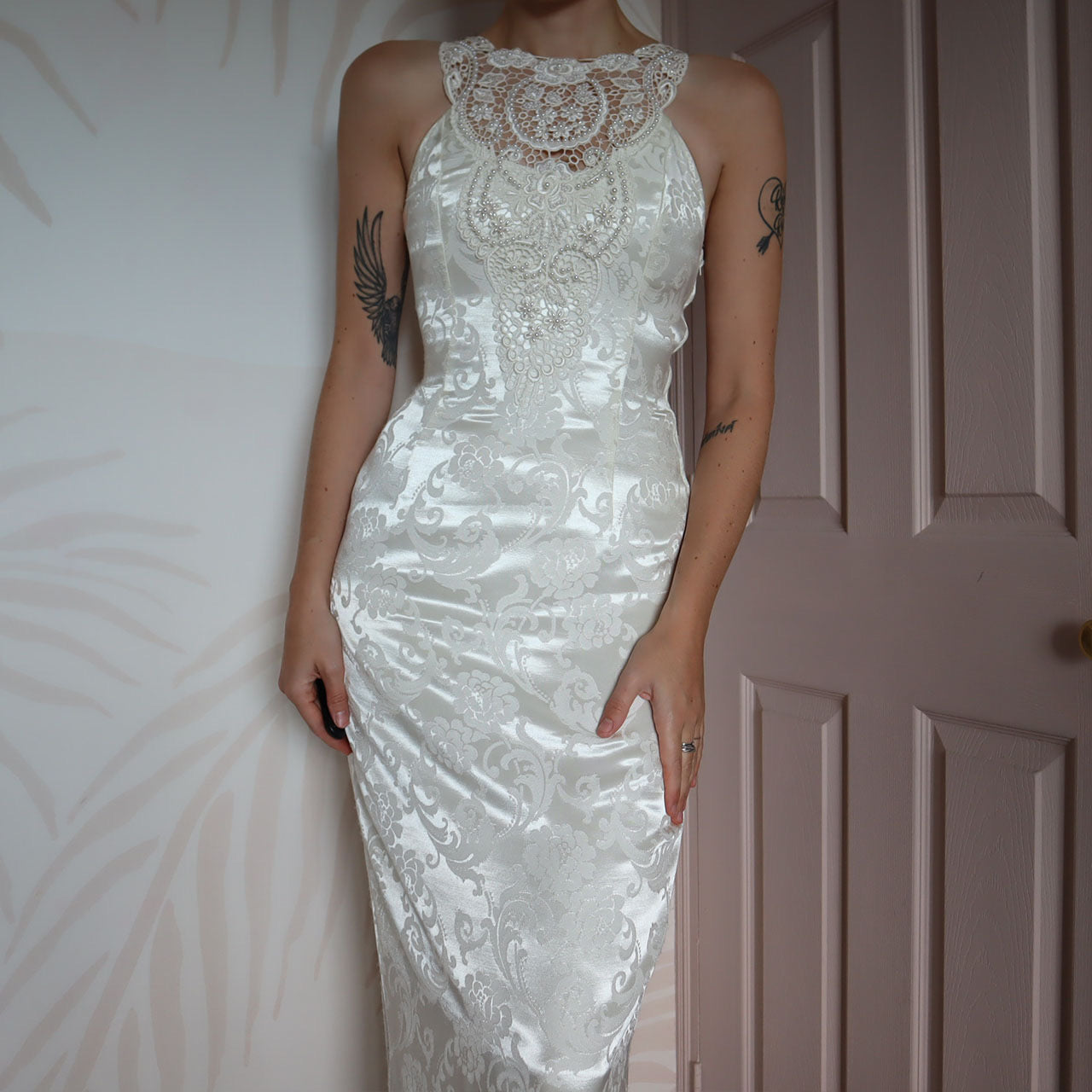Silky white Jessica McClintock petite wedding dress UK 8