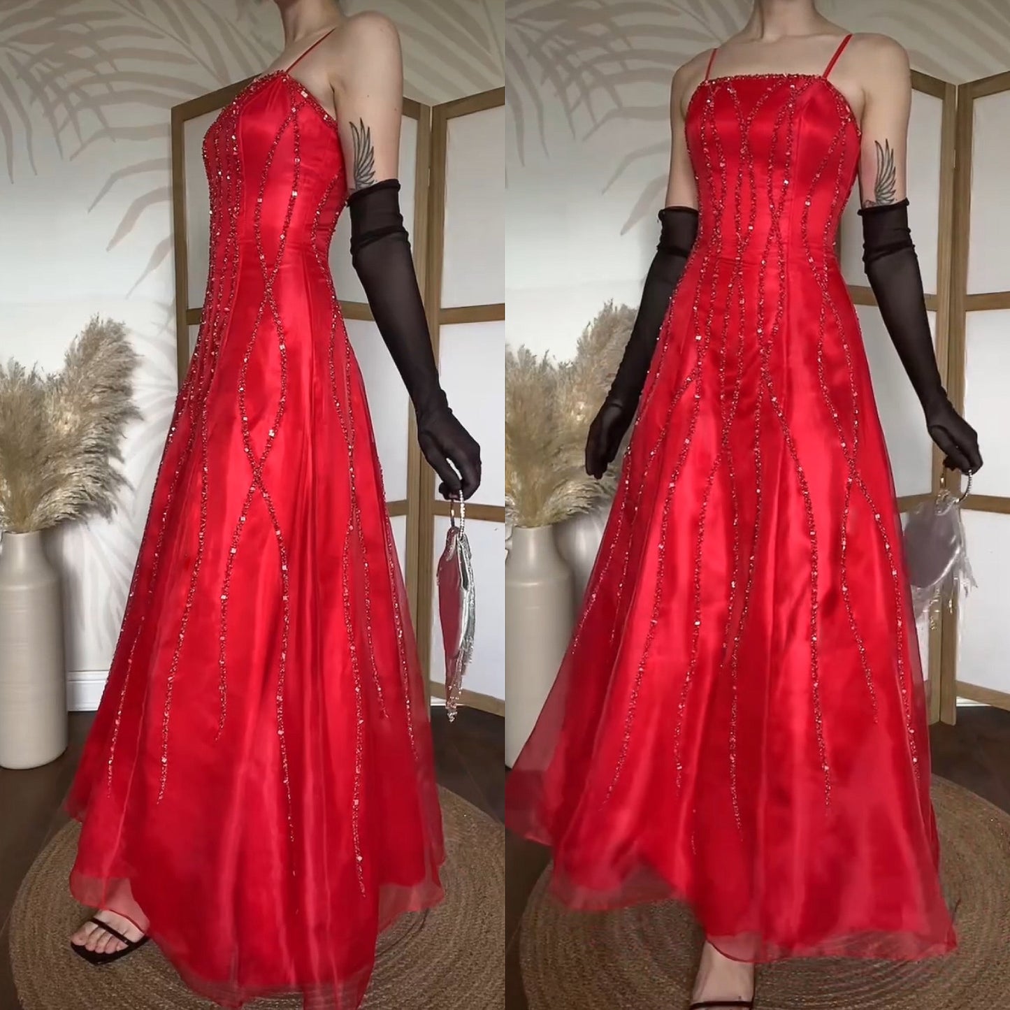 Red Dynasty beaded a-line prom dress & shawl uk 6