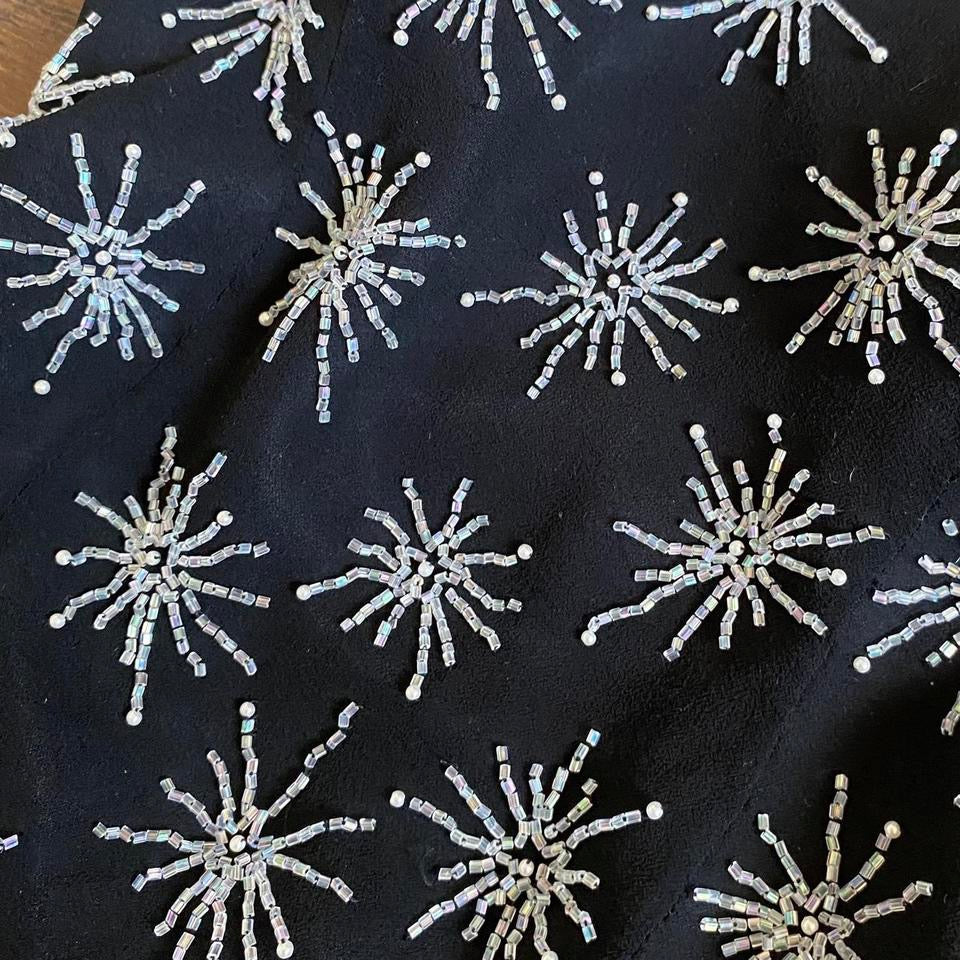 Black 100% silk beaded evening dress uk 10