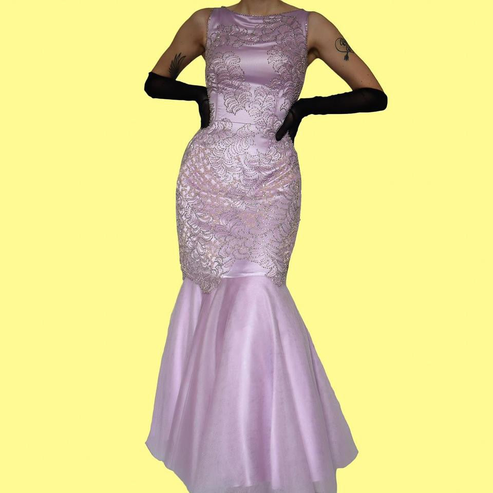 Lilac beaded Goya fishtail prom dress UK 10