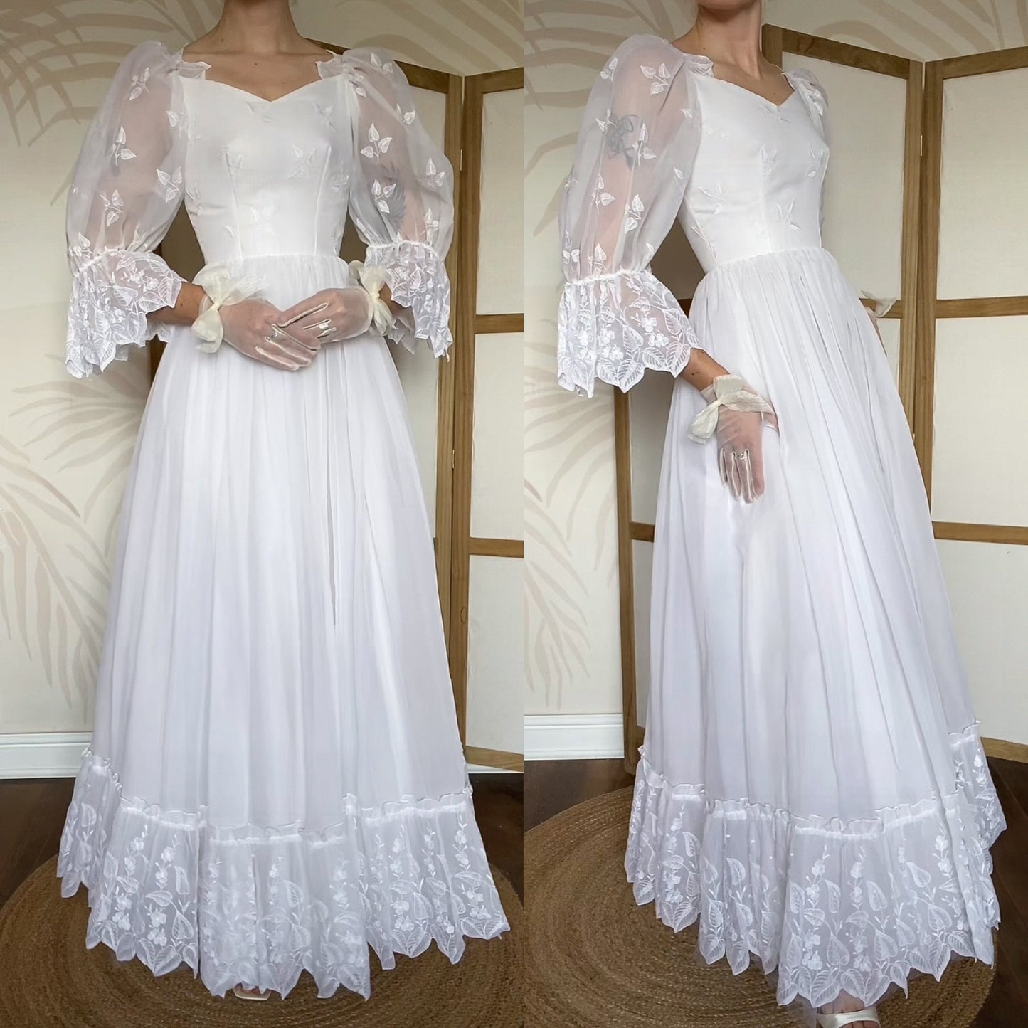 Vintage white embroidered wedding dress uk 6