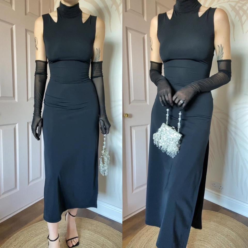 Nick Coleman black bodycon high neck dress UK 12